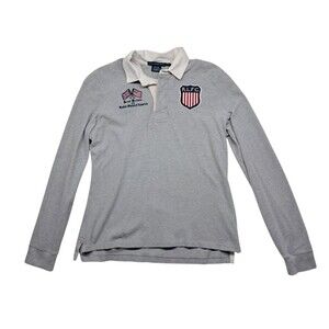 Ralph Lauren Sport USA VS. Great Britain RLFC Flag Rugby Shirt Polo Gray Mens XL